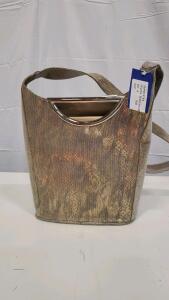 Stuart Weitzman Sacco Pewter Serpentine Tote Bag, Metallic Snake-Skin Finish, Made in Spain