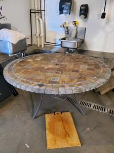 48" Round Mosaic Stone Patio Table with Metal Base and Umbrella Hole
