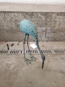 43" Tall Bronze Crane Garden Statue with Verdigris Patina