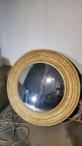 Large Ornate Round Gold Leaf Wall Mirror, 48" Diameter, Leaf Motif Frame, Dramatic Accent