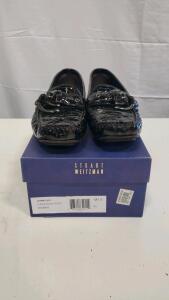 Stuart Weitzman Download Fudge Croco Loafers, Size 7, Croc Patent Leather, Buckle, Spain