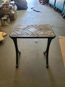 Rectangular Metal Side Table with Decorative Tile Top, 22.5" L x 10.5" W x 26" H