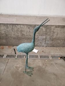 Bronze Patina Crane Garden Statue &ndash; 36" Tall Metal Heron Outdoor Decor with Detailed Feather Design