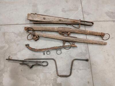 Antique Wooden Horse Yokes & Iron Harness Hardware Lot &ndash; Double and Single Trees, Late 1800s-Early 1900s<br/><br/>(Sp-5)