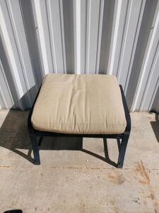 Black Metal Outdoor Patio Ottoman with Removable Beige Cushion, 24"x24"x17", 250 lb Capacity
