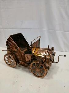 Decorative Vintage Metal Antique Car Model, Copper Patina, Early Auto Replica, Handcrafted Art