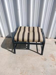 Outdoor Patio Ottoman, Metal Frame, Beige/Brown Striped Removable Cushion, Contemporary Style