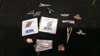AOPA, CFI, GM Parts, State, and Patriotic Lapel Pins & Tie Bars Lot &ndash; Aviation & Membership Set