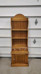 Small Oak Hutch with Shelves, Drawers, and Cabinet Door