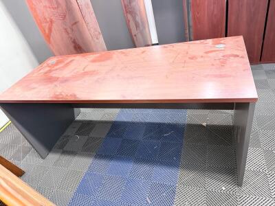 Large Cherry Laminate Rectangular Office Desk, 72"x30", Modesty Panel, Grommet Holes