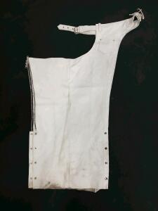 LK Leather Farrier Chaps White Genuine Cowhide, Adjustable Waist, Zipper Leg, Reinforced Thigh(Sp-16)