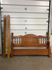 Queen Solid Oak Spindle Bed Frame, Carved Headboard, Made in USA, Model 109-H 701-6715-58