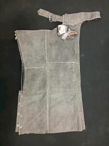 Genuine Leather Motorcycle Chaps, Grey, Adjustable Belt, YKK Zipper, Papa's Oklahoma(Sp-16)