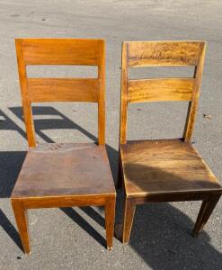 Crate & Barrel Solid Wood Ladder Back Dining Chairs, Brown Finish, Made in Indonesia, Set of 2