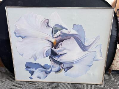 Large Framed Floral Painting &ndash; White and Lavender Iris, Contemporary Style, 36" x 48"
