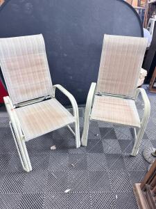 Set of 2 Outdoor Patio Sling Chairs, Aluminum Frame, Beige Mesh, Armrests, Weather Resistant