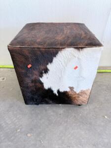 Cowhide Cube Ottoman 18"x18"x18" Brown/White, Genuine Cowhide Upholstery, Cube Pouf Footstool