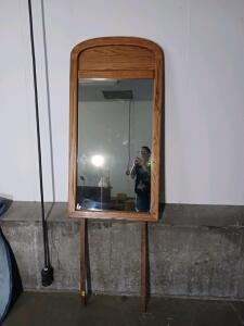 Solid Oak Floor-Standing Cheval Mirror, 62" x 28", Tilting Mechanism
