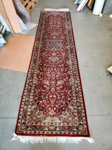 AMC Genuine Pakistan Hand-Knotted Woollen Carpet Runner, Yousuf Red Design, 2.7 x 10.95 ft