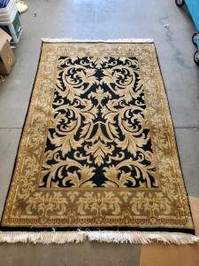 Persian-Style Area Rug, 7'10" x 6'5", Floral Medallion Design, Black/Gold/Tan