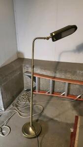 Brushed Brass Pharmacy Floor Lamp, Adjustable Height & Head, 55" Tall, E26 Bulb