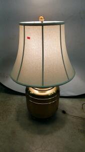 Brass Table Lamp with Flared Fabric Shade, 28" Tall, Inline Rotary Switch, Classic Design
