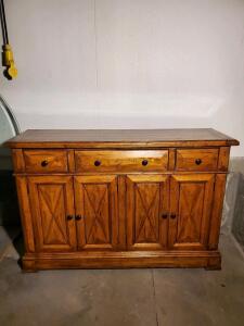 Rustic Wooden Sideboard Cabinet, Distressed Finish, 4 Drawers, 4 Doors, ~60&rdquo; Wide
