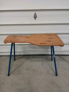 Portable Workbench 48"x24" Plywood Top, Blue Steel Folding Legs, Dog Holes, Handholds(Sp-5)