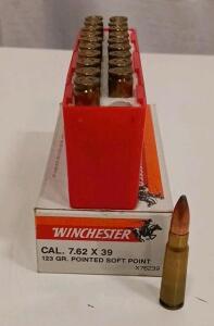 Winchester 7.62x39mm 123gr Pointed Soft Point, 20 Rounds, Brass, Boxer-Primed