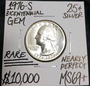 1976-S Bicentennial Silver Quarter, Uncertified MS69+