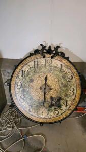 Large Vintage-Style Wall Clock with Exposed Gears and Ornate Metal Frame