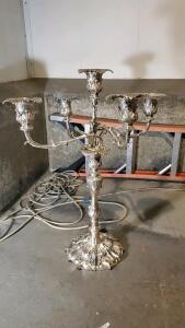 Large 5-Arm Silverplate Ornate Floor Candelabrum, 34" Tall, Rococo Style, Heavy Cast Metal