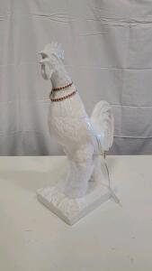 Large White Porcelain Rooster Statue, 22" Tall, Glazed Finish, Detailed Sculpture