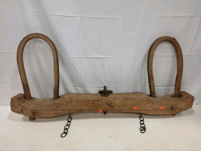 Antique Wooden Double Ox Yoke, Solid Hardwood, Iron Chains, ~48&rdquo; Long, Circa 19th-20th Century
