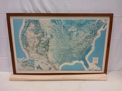 Rand McNally 1956 Geophysical Relief and Political Cloth Maps of the United States, 48"x30", Framed(Sp-6)