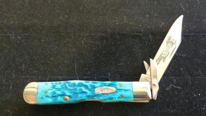 Case John Deere Special Edition Blue Jigged Bone Trapper Folding Pocket Knife