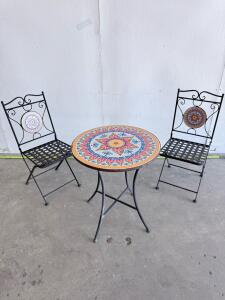 Outdoor Mosaic Bistro Set &ndash; 3-Piece Folding Table & Chairs, Mediterranean Design