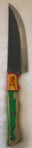 Handmade Damascus Steel Santoku Knife with Multicolored Laminated Wood Handle and Mosaic Pins