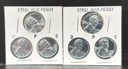 1943 Steel Lincoln Wheat Penny 3-Coin Mint Set (P D S) Zinc-Coated Steel, Wheat Reverse, Complete Trio