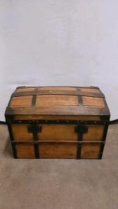 Antique Dome-Top Steamer Trunk, Wood & Metal, Circa 1880&ndash;1920, 36"x20"x24", Double Latch