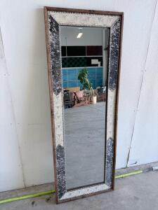 Western Full-Length Mirror with Cowhide and Embossed Leather Frame, 70"x24"