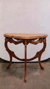 Elegant Carved Demilune Console Table, Solid Wood, 44" W x 16" D x 32" H