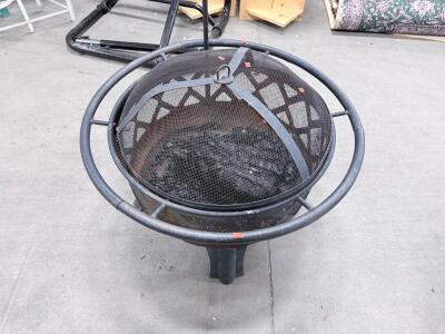 24-Inch Steel Outdoor Fire Pit with Mesh Cover and Safety Ring
