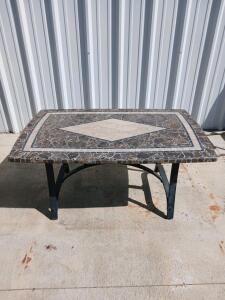 Rectangular Patio Table with Stone Tile Top, Metal Frame, Seats 6-8