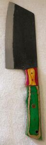 Handmade Cleaver Knife, 7" High-Carbon Steel Blade, Multicolored Laminated Wood Handle