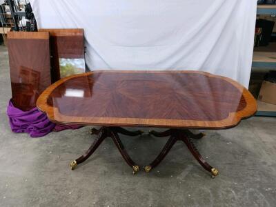 Extending Mahogany Double Pedestal Dining Table with Inlay, 72"-112"