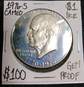 1976-S Eisenhower Bicentennial $1 Silver Proof GEM Cameo Dollar Coin, San Francisco Mint