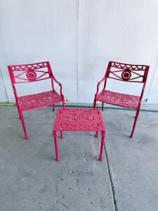 Pink Cast Aluminum Patio Bistro Set &ndash; 2 Ornate Chairs & Matching Table, Floral Scroll Design