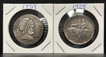 1925 Stone Mountain Silver Half Dollar & Martha Washington Virginia 1759 Commemorative Coin