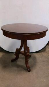 Empire Revival Round Solid Wood Parlor Table with Tripod Pedestal and Carved Paw Feet